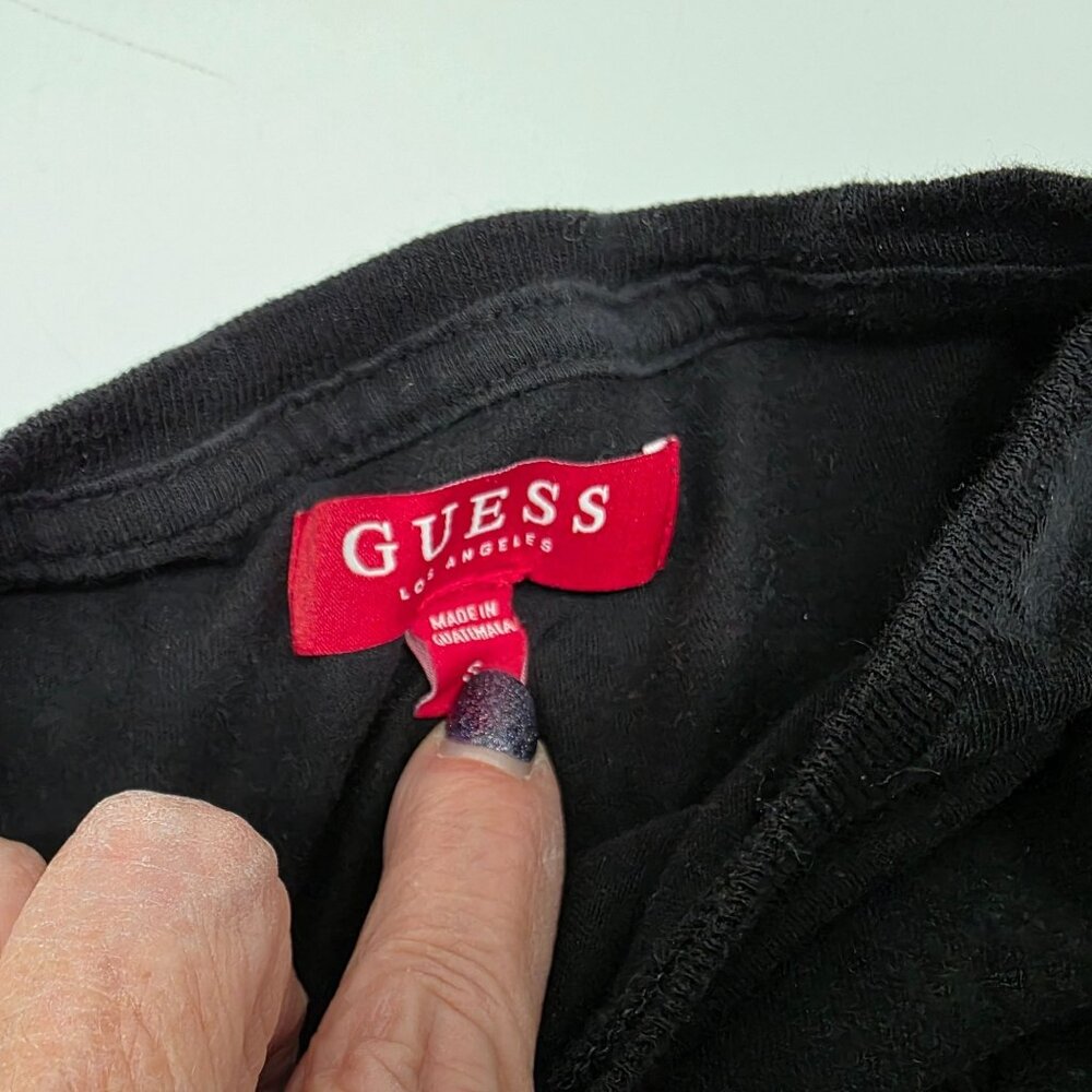 Guess Los Angeles Graphic Devil Face Long Sleeve Black T Shirt Pocket & Sleeve S - Picture 8 of 8